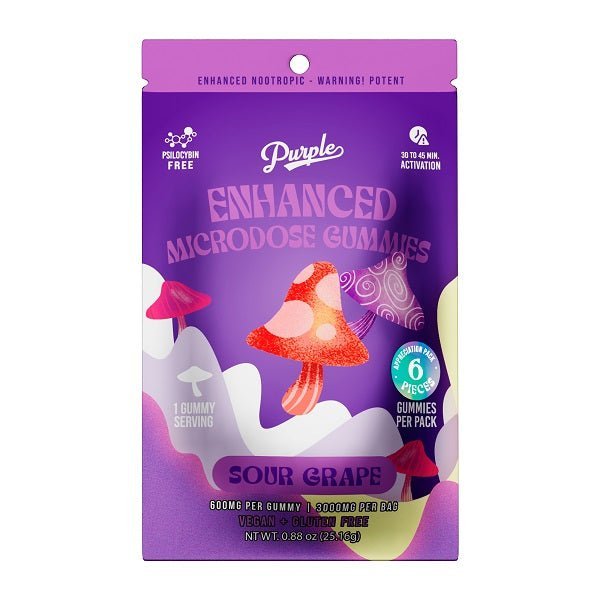 Purple Mushroom Enhanced Microdose Gummies | Sour Grape-3ct Purple Mushroom Enhanced Microdose Gummies | Sour Grape-3ct